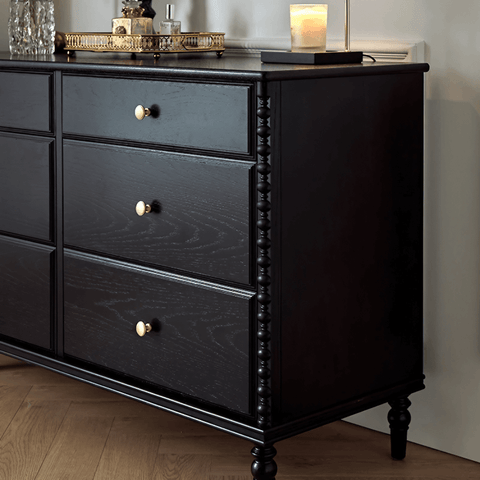 47″ Solid Wood Black Vanity - Mid-Century Style with Storage and Drawers