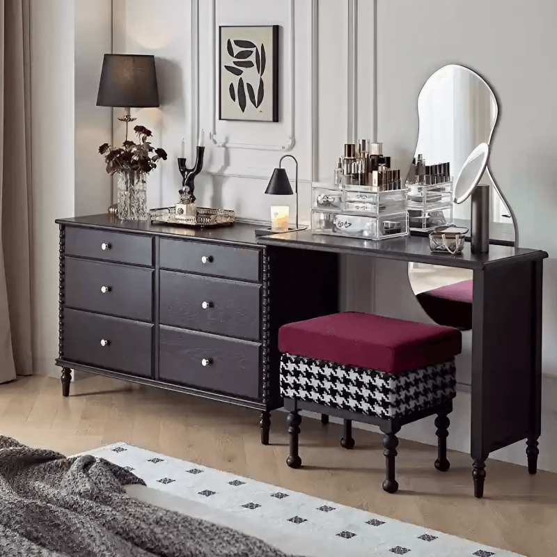 47″ Solid Wood Black Vanity - Mid-Century Style with Storage and Drawers