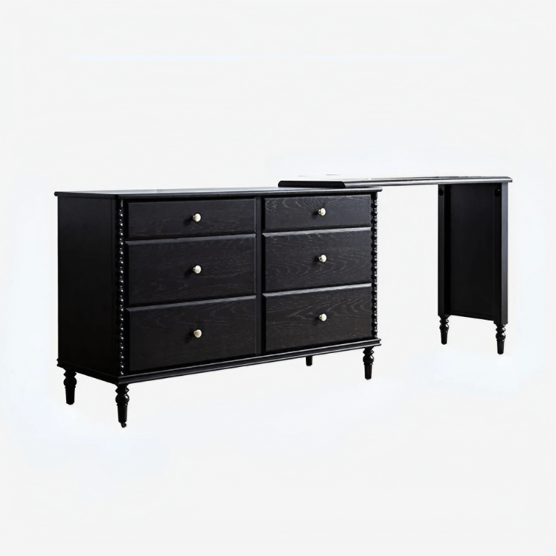 47″ Solid Wood Black Vanity - Mid-Century Style with Storage and Drawers