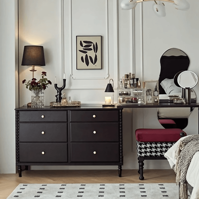 47″ Solid Wood Black Vanity - Mid-Century Style with Storage and Drawers