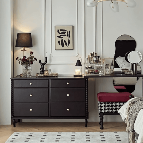 47″ Solid Wood Black Vanity - Mid-Century Style with Storage and Drawers