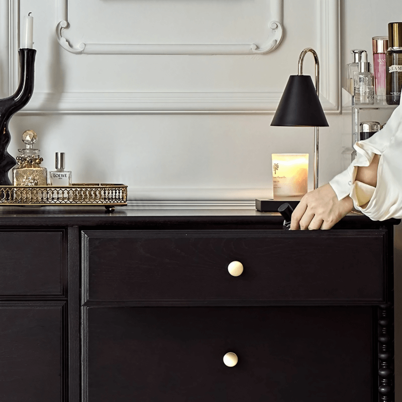 47″ Solid Wood Black Vanity - Mid-Century Style with Storage and Drawers