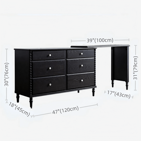 47″ Solid Wood Black Vanity - Mid-Century Style with Storage and Drawers