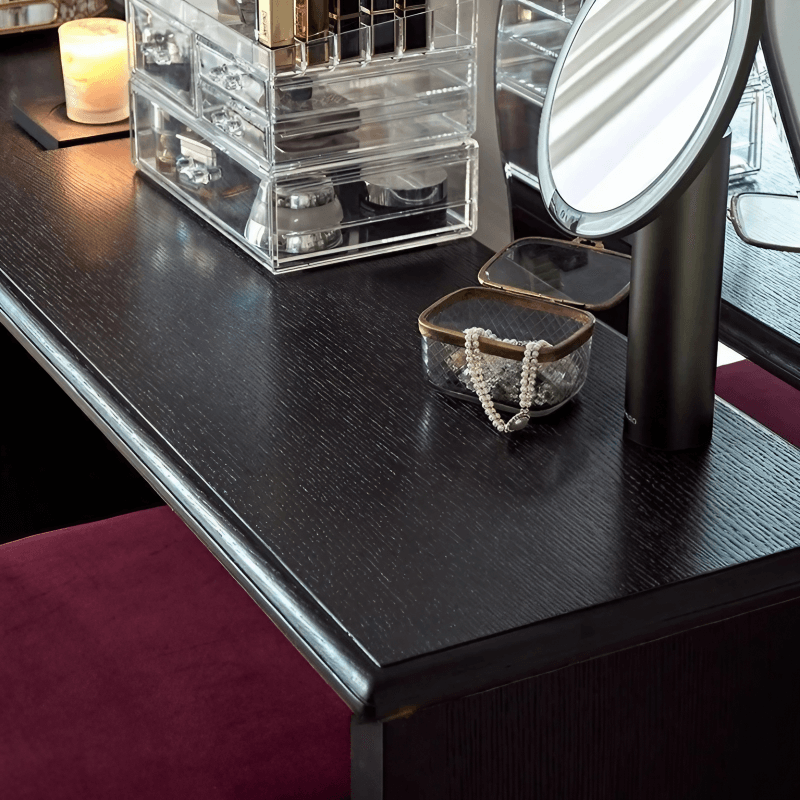 47″ Solid Wood Black Vanity - Mid-Century Style with Storage and Drawers