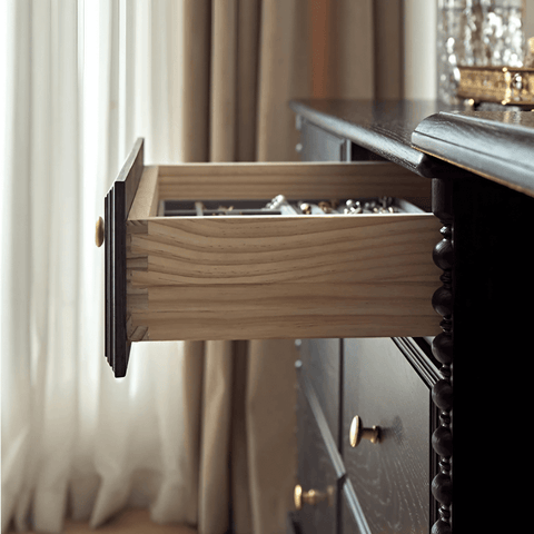 47″ Solid Wood Black Vanity - Mid-Century Style with Storage and Drawers
