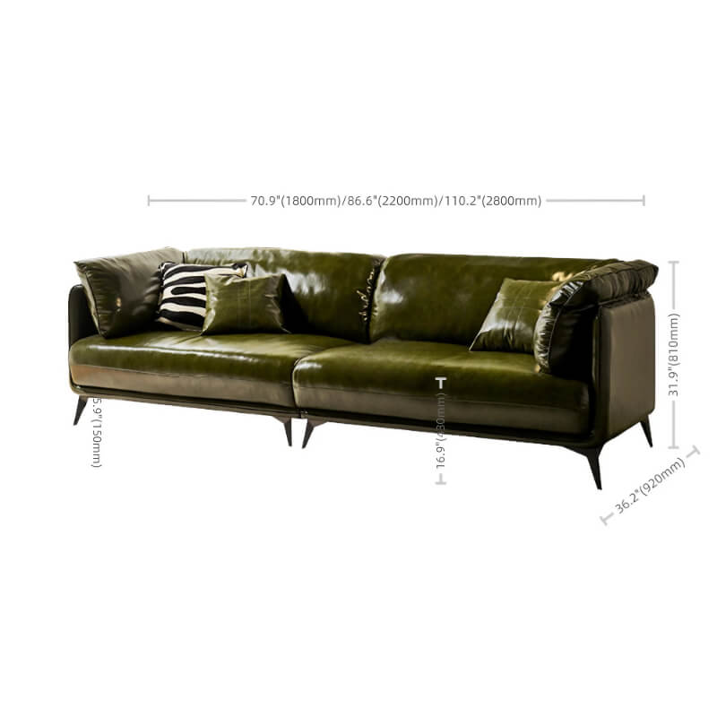 58″ Upholstered Leather 2-Seater Sofa with Arms and Pillows - Modern Green