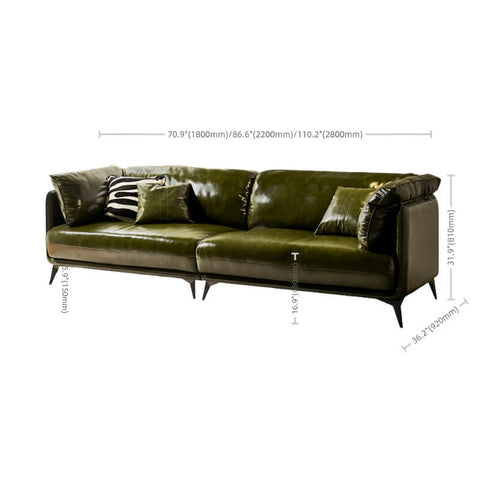 58″ Upholstered Leather 2-Seater Sofa with Arms and Pillows - Modern Green