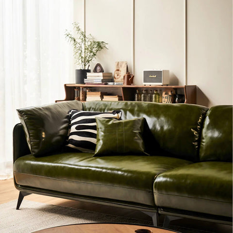 58″ Upholstered Leather 2-Seater Sofa with Arms and Pillows - Modern Green