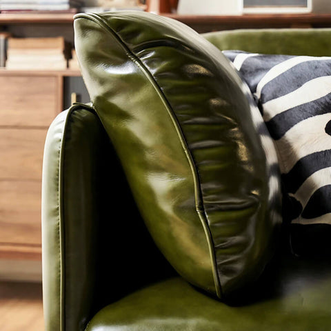 58″ Upholstered Leather 2-Seater Sofa with Arms and Pillows - Modern Green
