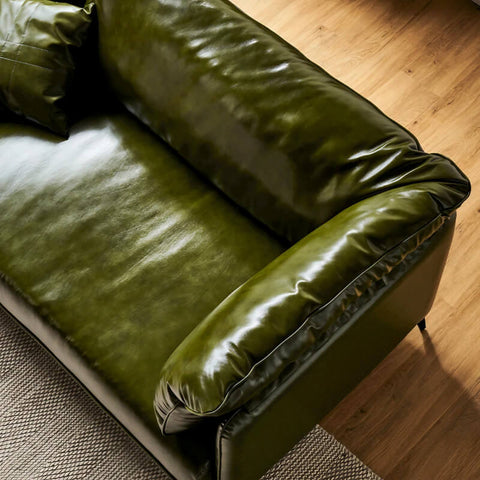 58″ Upholstered Leather 2-Seater Sofa with Arms and Pillows - Modern Green