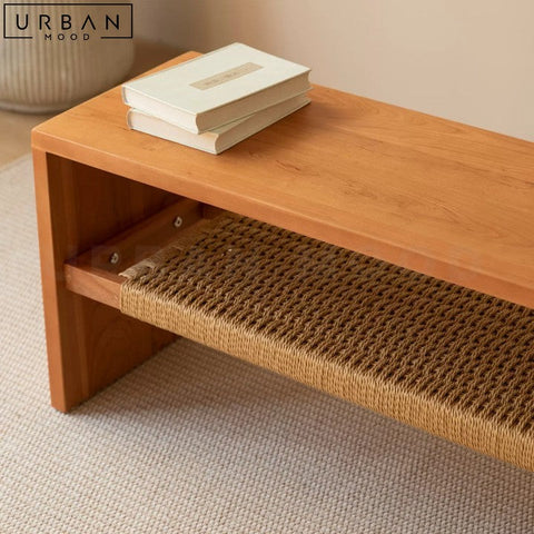 ANDREA Modern Solid Wood Bench with Rattan Accents - URBANMOOD