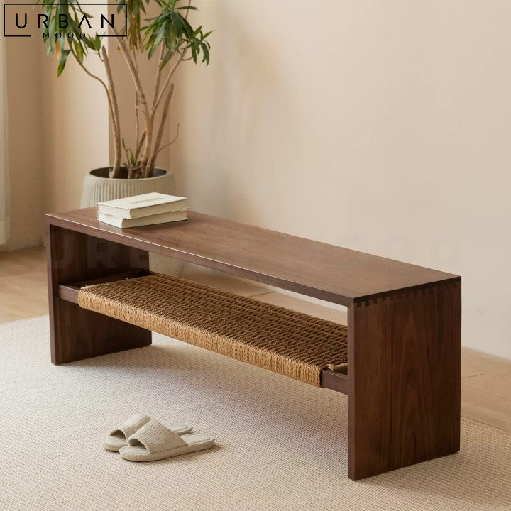 ANDREA Modern Solid Wood Bench with Rattan Accents - URBANMOOD