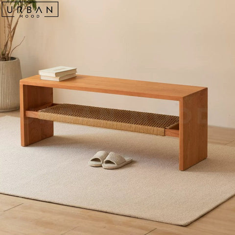 ANDREA Modern Solid Wood Bench with Rattan Accents - URBANMOOD