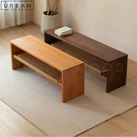 ANDREA Modern Solid Wood Bench with Rattan Accents - URBANMOOD