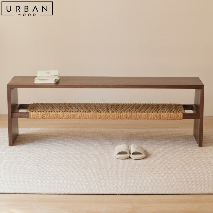 ANDREA Modern Solid Wood Bench with Rattan Accents - URBANMOOD
