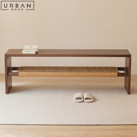 ANDREA Modern Solid Wood Bench with Rattan Accents - URBANMOOD