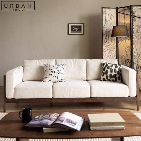 ARIANNA Rustic Fabric Sofa with Black Walnut Frame - URBANMOOD