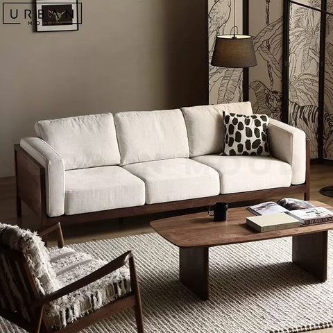ARIANNA Rustic Fabric Sofa with Black Walnut Frame - URBANMOOD