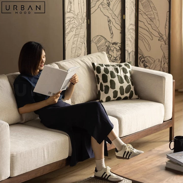ARIANNA Rustic Fabric Sofa with Black Walnut Frame - URBANMOOD