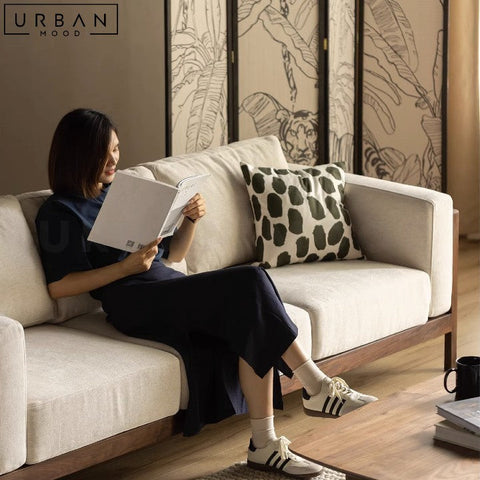 ARIANNA Rustic Fabric Sofa with Black Walnut Frame - URBANMOOD