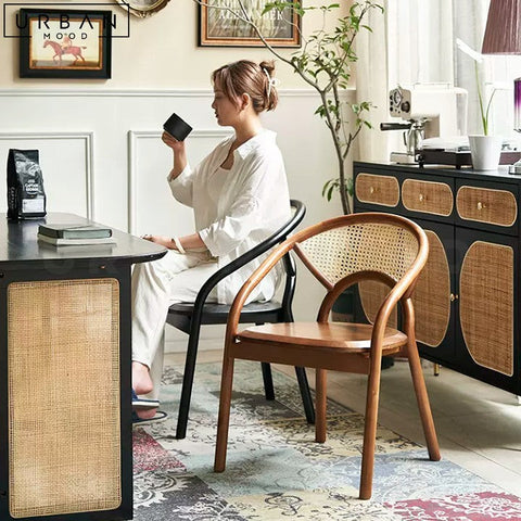 AUTIO Rattan Dining Chair Rustic and Mid-Century Design - URBANMOOD