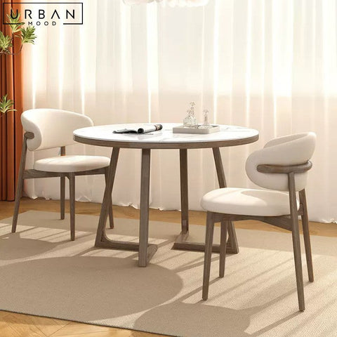 BIEL Round Solid Wood Dining Table with Sintered Stone Top - URBANMOOD