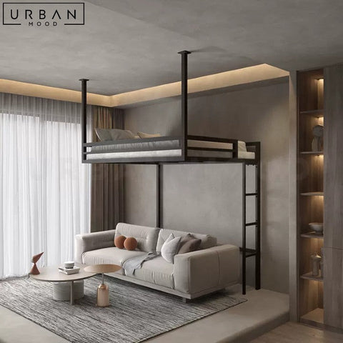 BRIDGE Modern Loft Bed Durable Carbon Steel Design - URBANMOOD
