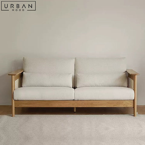 CAIS Japandi Rattan Fabric Sofa with Cherry Wood Frame - URBANMOOD