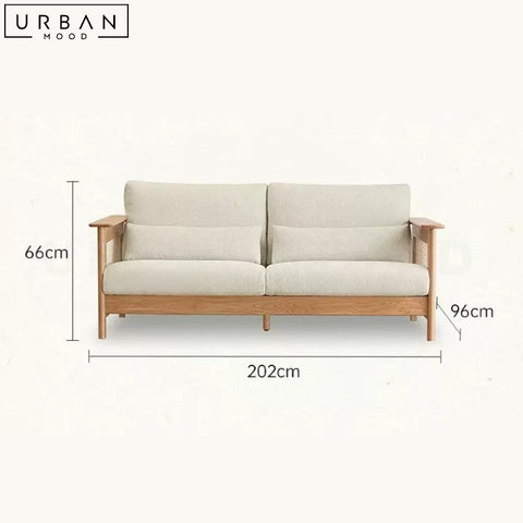 CAIS Japandi Rattan Fabric Sofa with Cherry Wood Frame - URBANMOOD