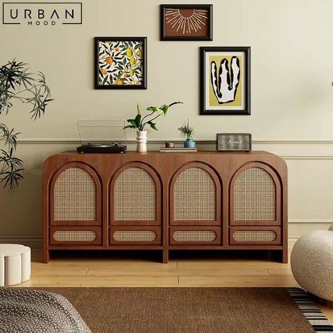 CAROLINA Mid-Century Oak Wood Sideboard with Rattan Doors - URBANMOOD