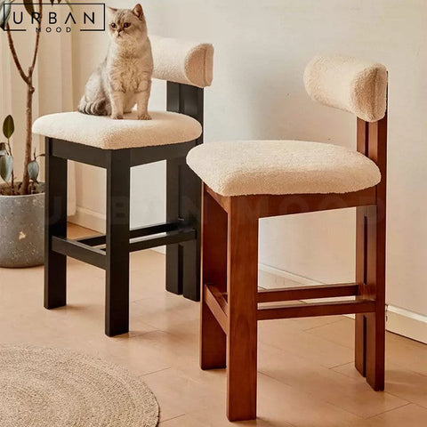 CATHEN Mid-Century Bar Stool with Boucle Upholstery - URBANMOOD
