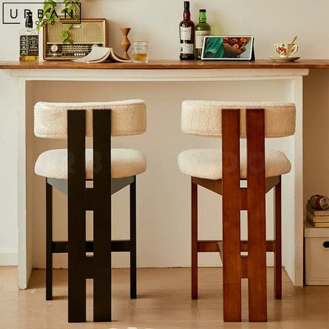 CATHEN Mid-Century Bar Stool with Boucle Upholstery - URBANMOOD