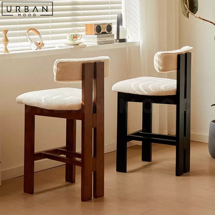 CATHEN Mid-Century Bar Stool with Boucle Upholstery - URBANMOOD