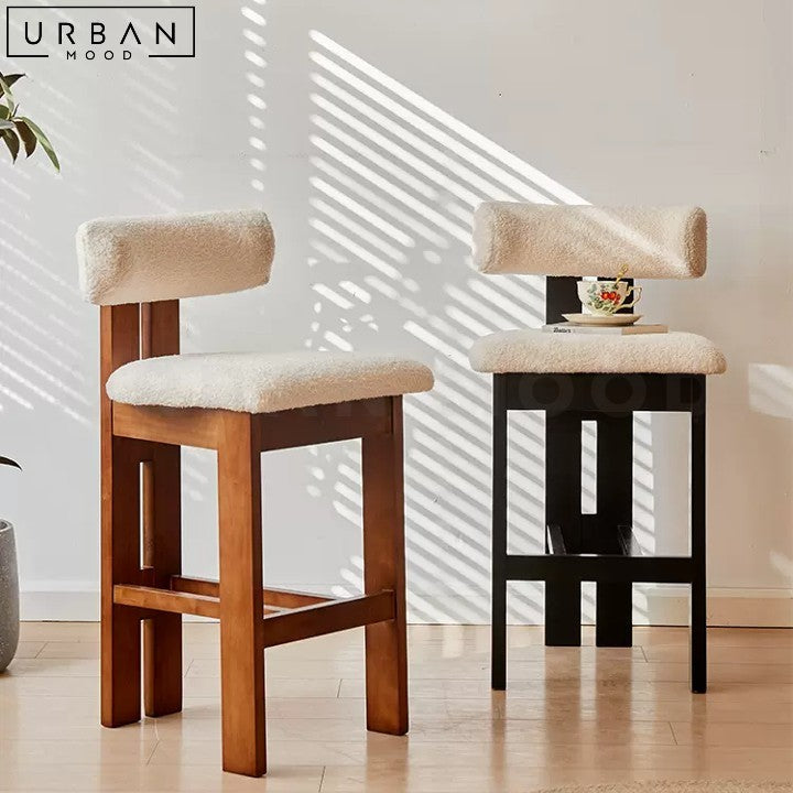 CATHEN Mid-Century Bar Stool with Boucle Upholstery - URBANMOOD