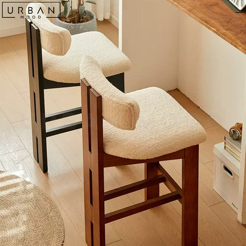 CATHEN Mid-Century Bar Stool with Boucle Upholstery - URBANMOOD