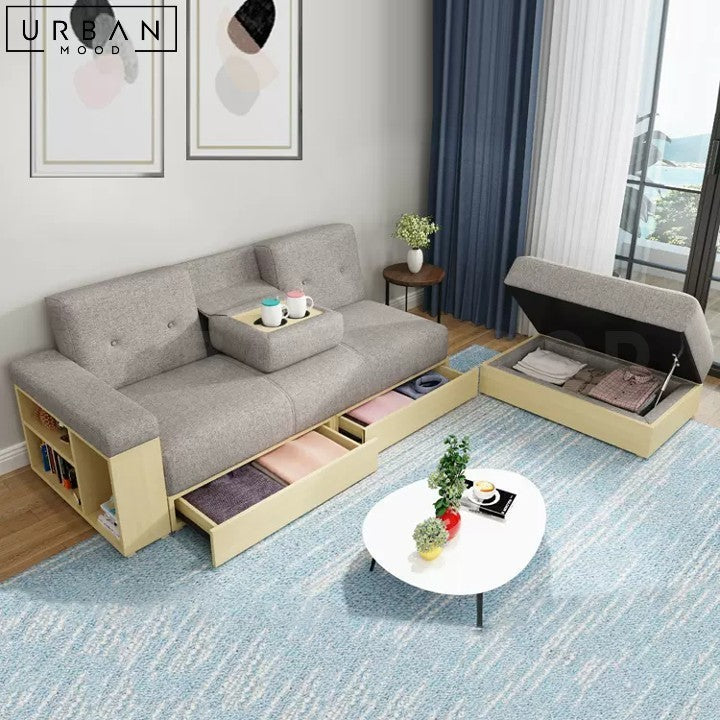 CAYA Japandi Sofa Bed with Storage and Shelf - URBANMOOD