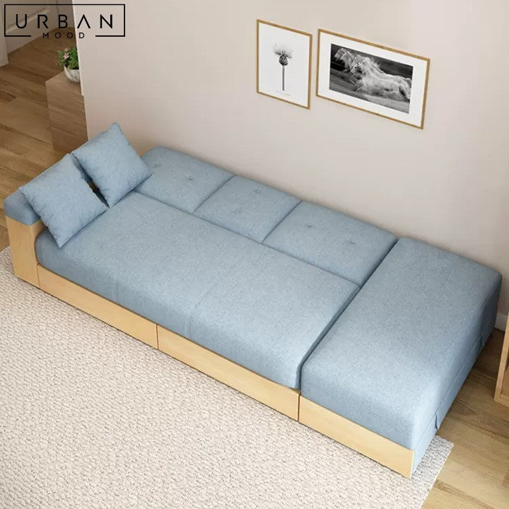 CAYA Japandi Sofa Bed with Storage and Shelf - URBANMOOD