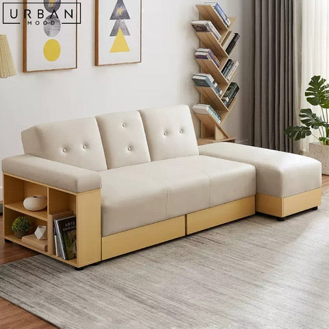 CAYA Japandi Sofa Bed with Storage and Shelf - URBANMOOD