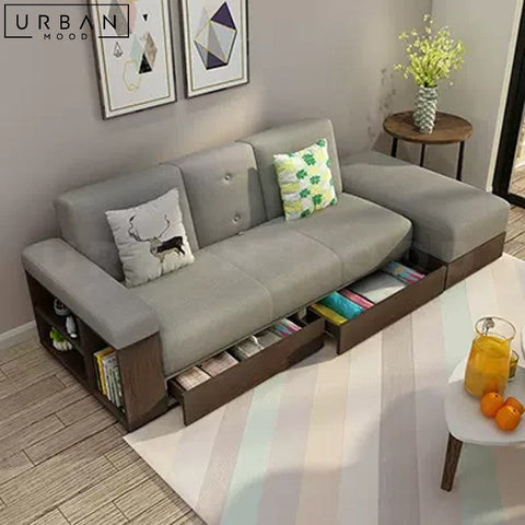 CAYA Japandi Sofa Bed with Storage and Shelf - URBANMOOD