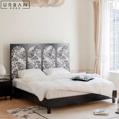 CHAGAS Oriental Solid Wood Bed Frame with Black Finish - URBANMOOD