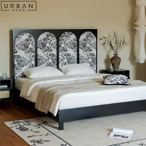 CHAGAS Oriental Solid Wood Bed Frame with Black Finish - URBANMOOD