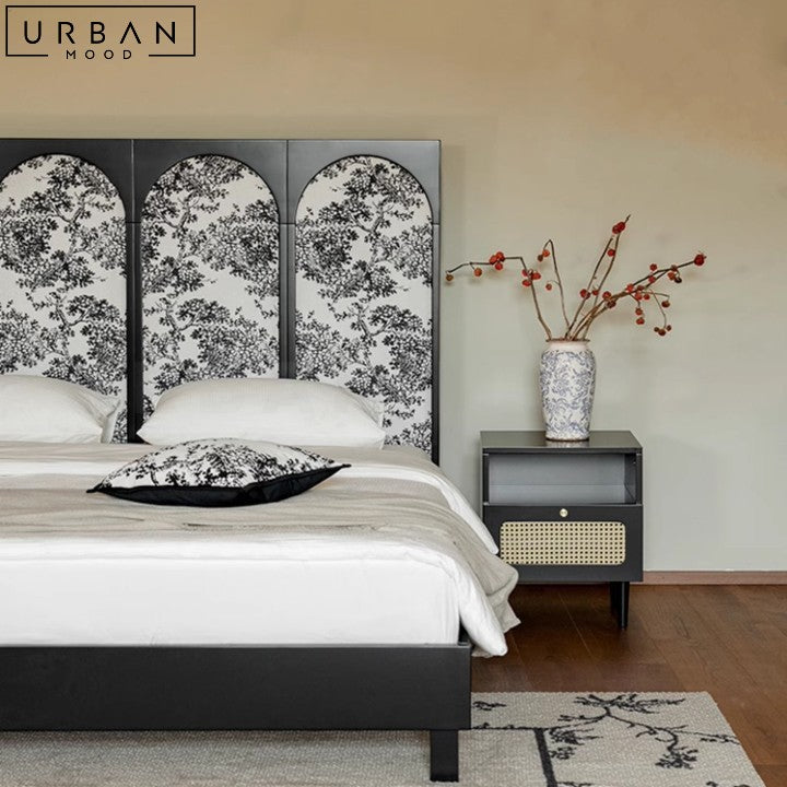 CHAGAS Oriental Solid Wood Bed Frame with Black Finish - URBANMOOD