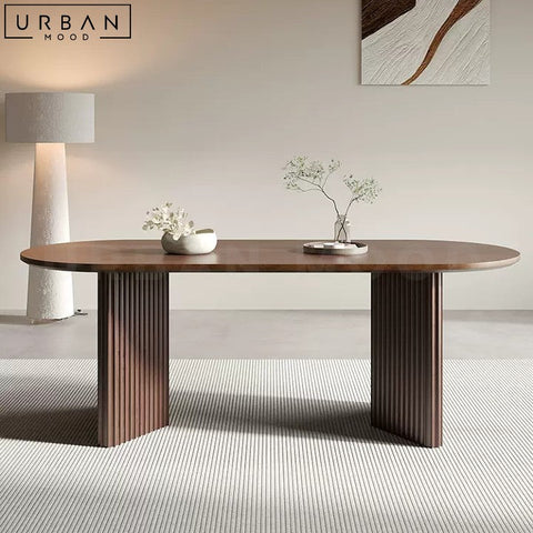 COTTY Modern Oval Solid Wood Dining Table with Fluted Legs - URBANMOOD