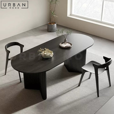 COTTY Modern Oval Solid Wood Dining Table with Fluted Legs - URBANMOOD
