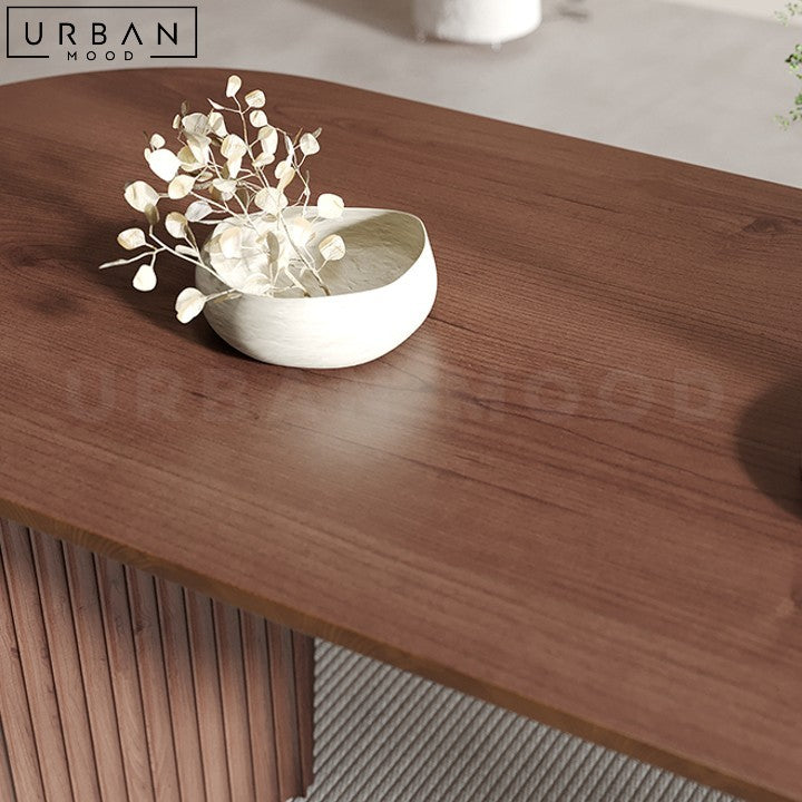COTTY Modern Oval Solid Wood Dining Table with Fluted Legs - URBANMOOD