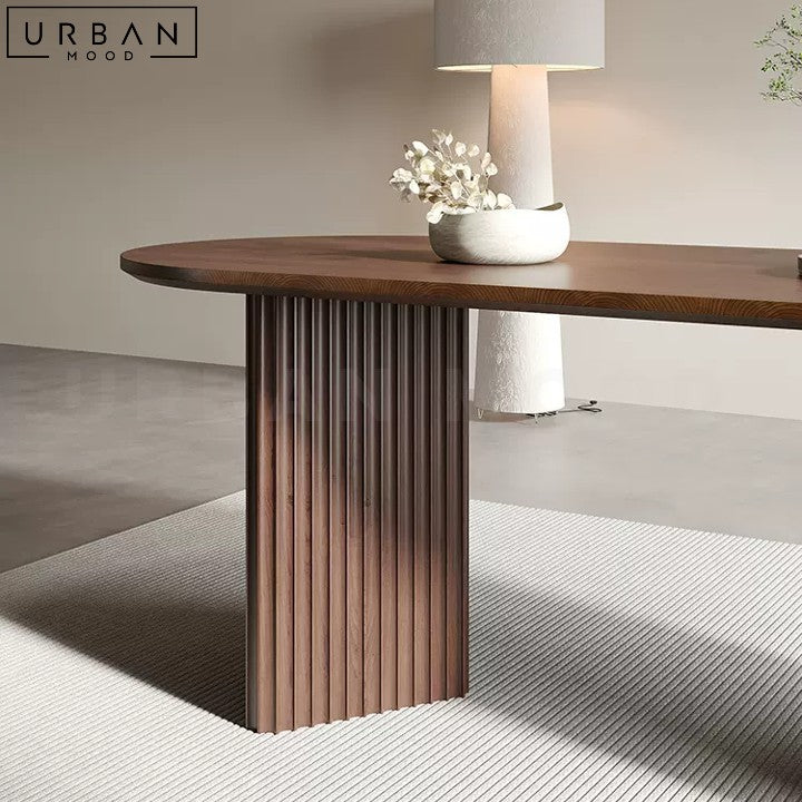 COTTY Modern Oval Solid Wood Dining Table with Fluted Legs - URBANMOOD