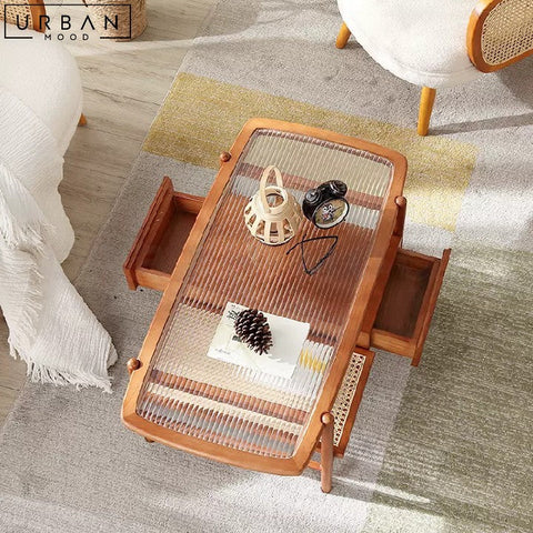 ERNY Japandi Pine Wood Coffee Table Modern Design - URBANMOOD