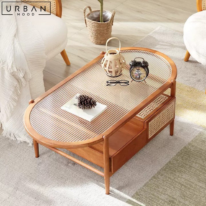 ERNY Japandi Pine Wood Coffee Table Modern Design - URBANMOOD
