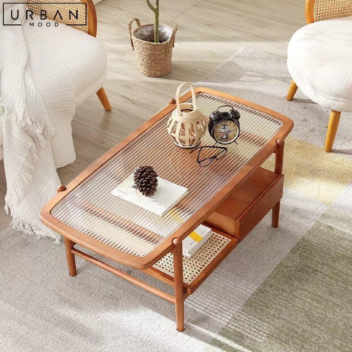 ERNY Japandi Pine Wood Coffee Table Modern Design - URBANMOOD