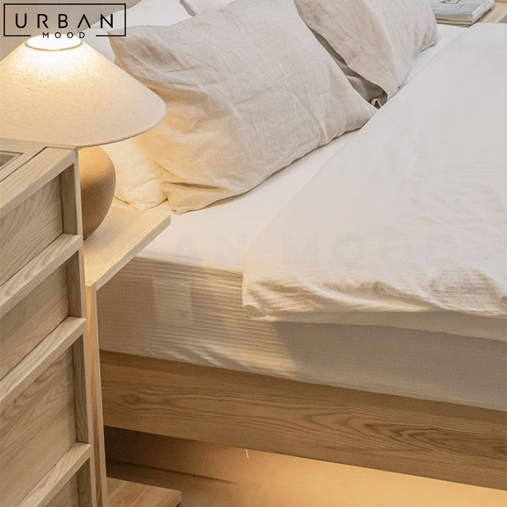 ESTEVES Japandi Solid Wood Platform Bed with Backlight - URBANMOOD